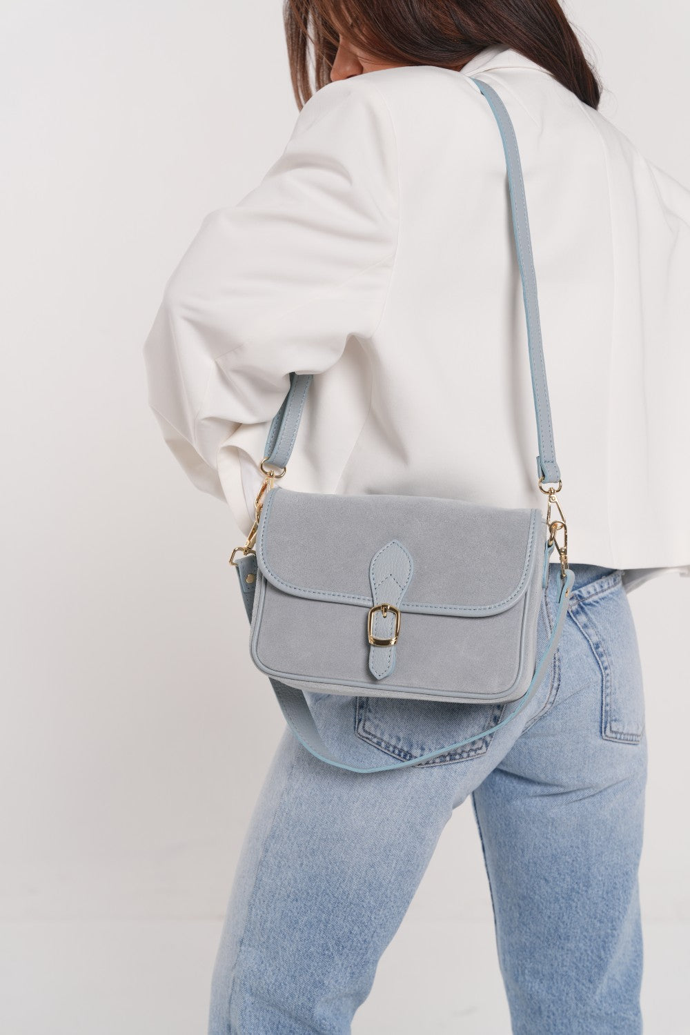 Geantă MILENA baby blue - detaliu material piele