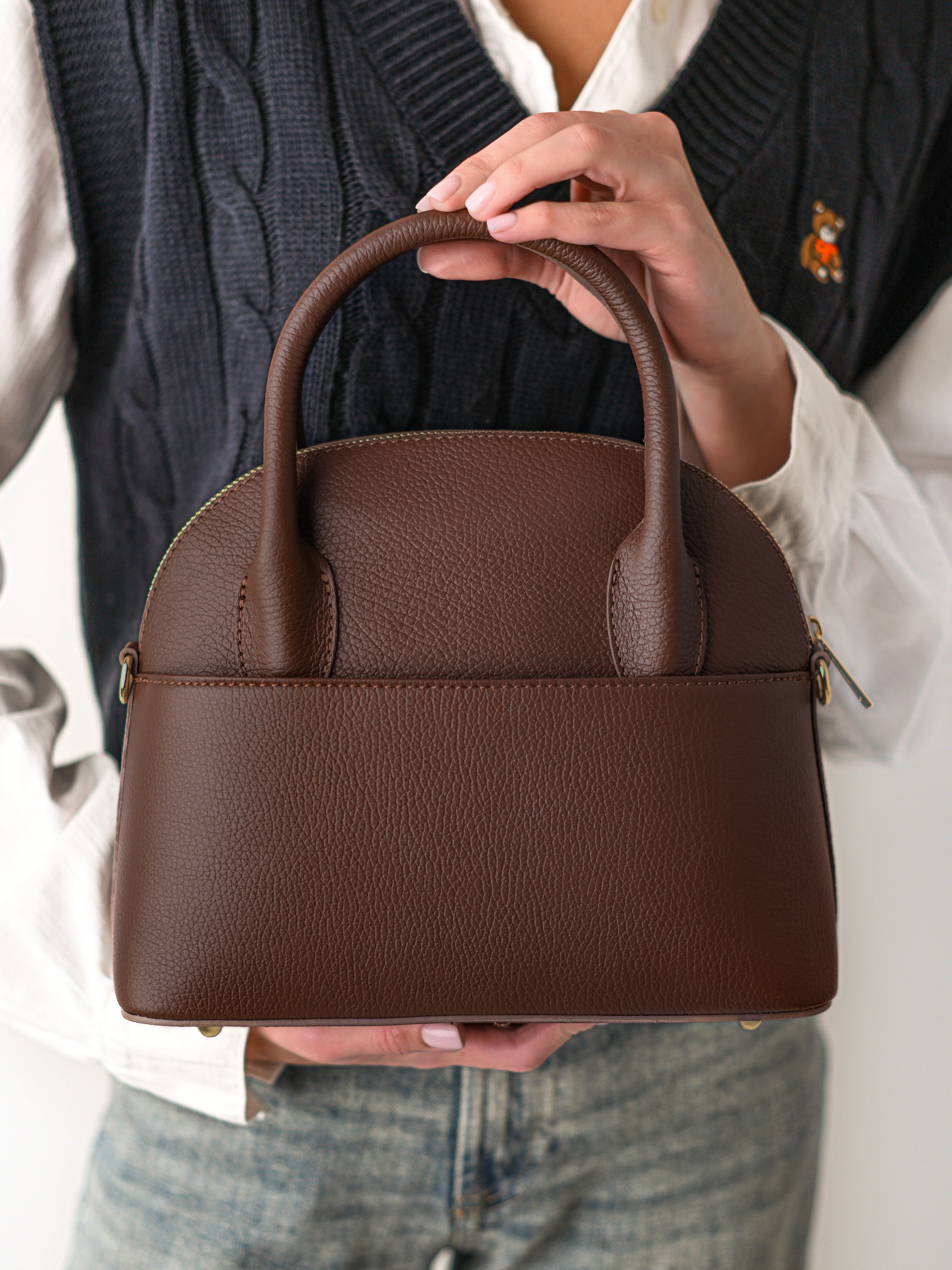 EMMA MAXI CIOCOLATĂ NEAGRĂ, PIELE NATURALĂ.